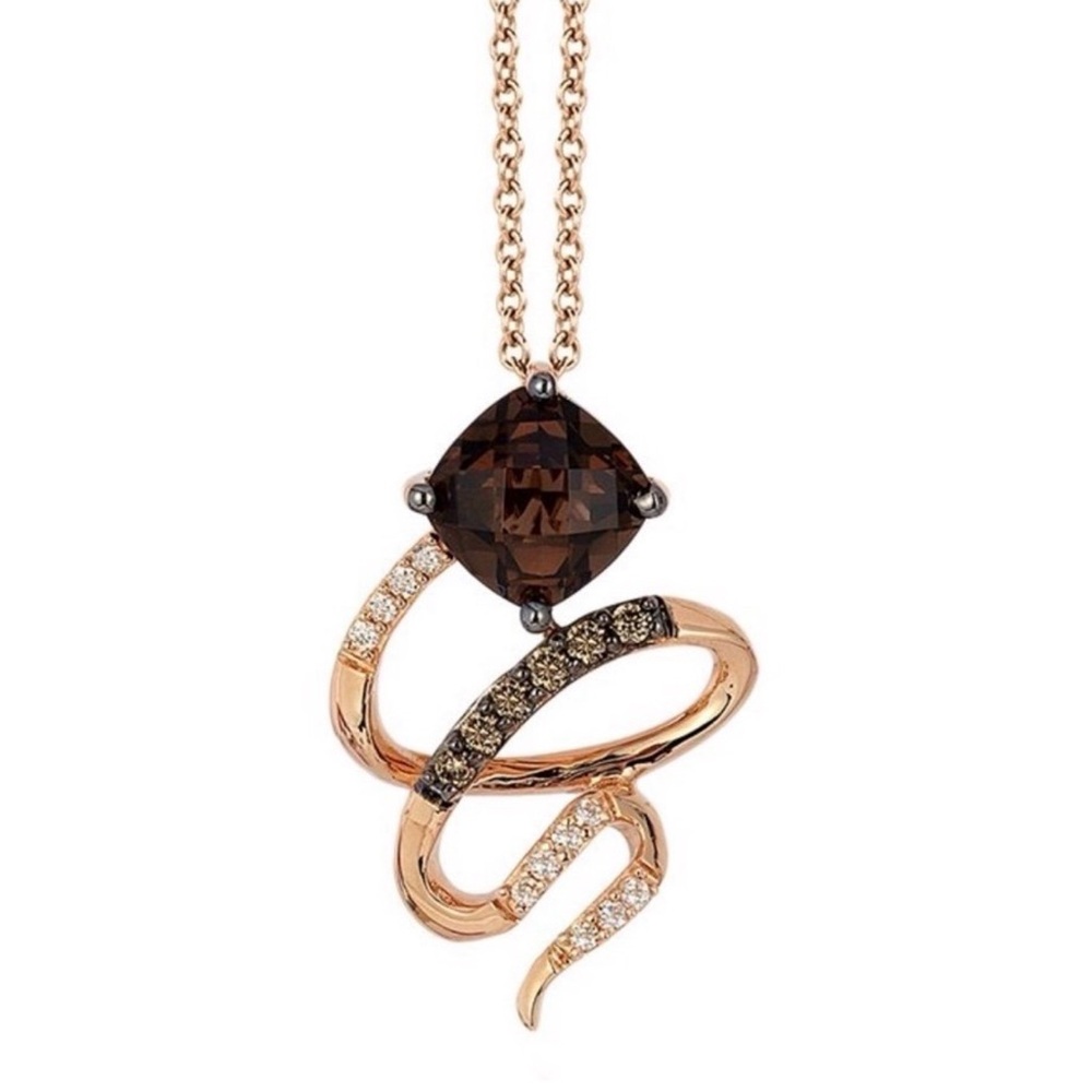 Le Vian 14K Rose Gold Natural Diamond & Smoky Quartz Swirl Pendant Necklace NWT - Picture 12 of 12